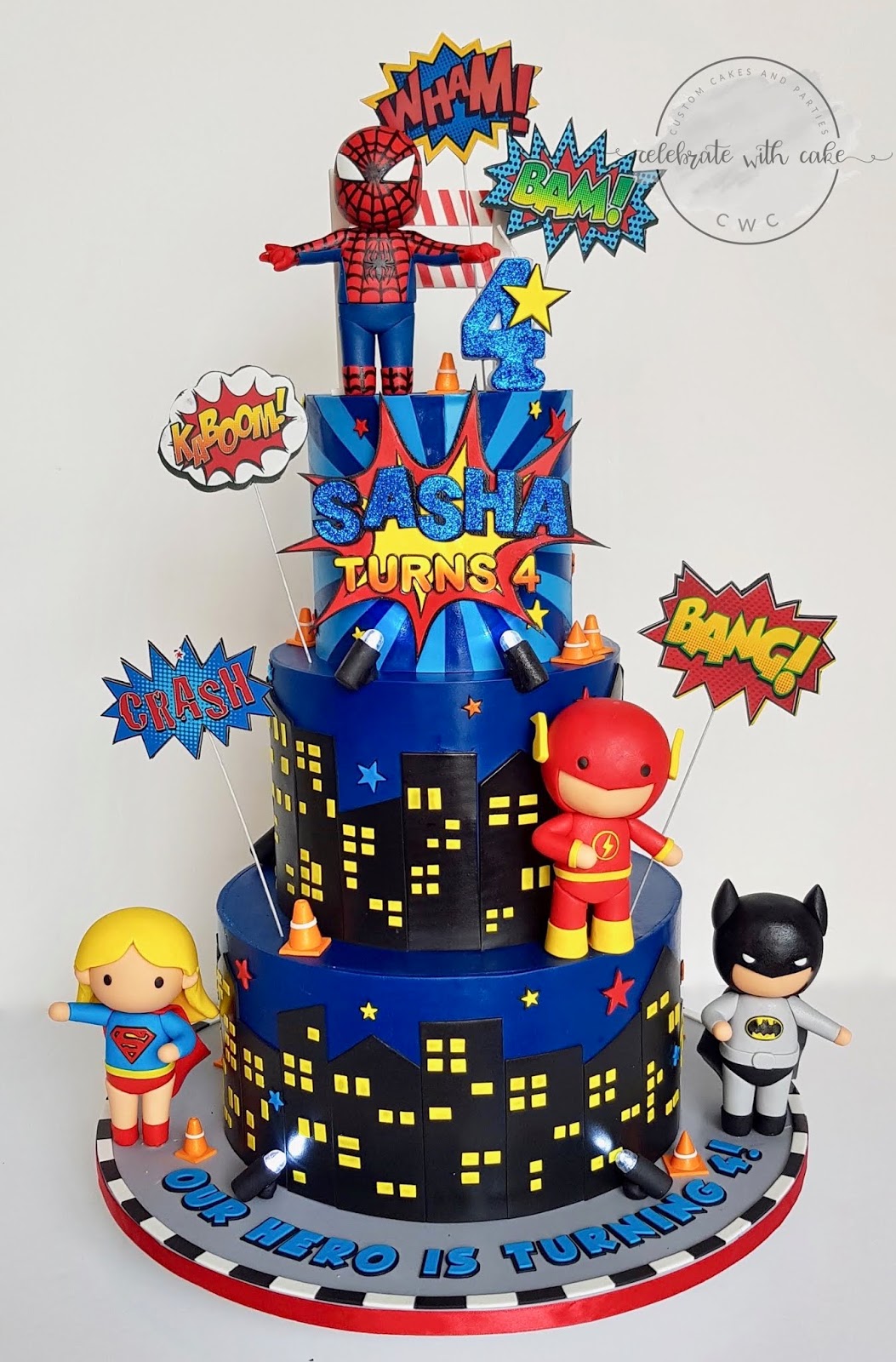 Superheroes themed 3 tiered Cake