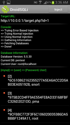 Droidsqli automated mysql injection tool for android hack the knox