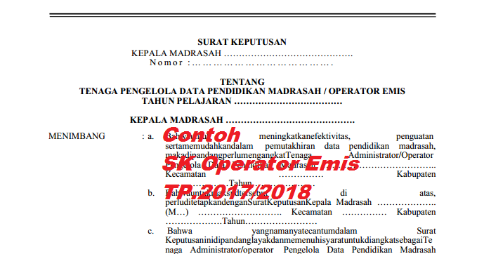 Contoh Sk Operator Emis Tpq Guru Paud