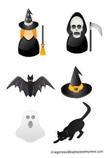 Bruja, gato negro, murcielago,fantasma Pegatinas de halloween para imprimir