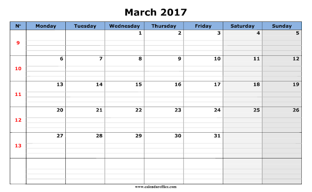 March 2017 Calendar, March 2017 Calendar Printable, March 2017 Calendar Template, March 2017 Printable Calendar, March 2017 Calendar PDF, March 2017 Blank Calendar
