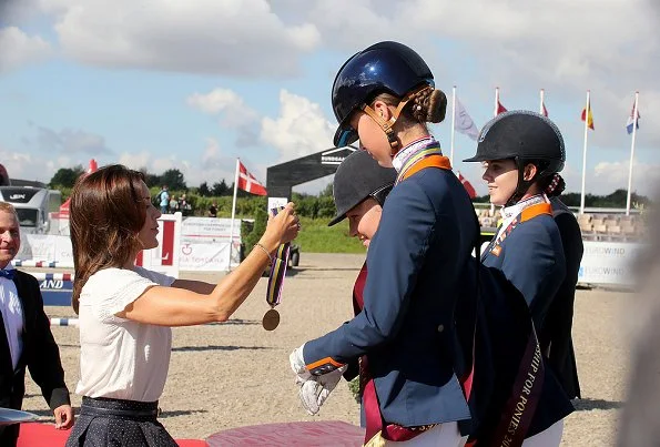 Crown Princess Mary visited Danish Vilhelmsborg National Equestrian Center (Aarhus) Princess Mary wore skirt, blouse