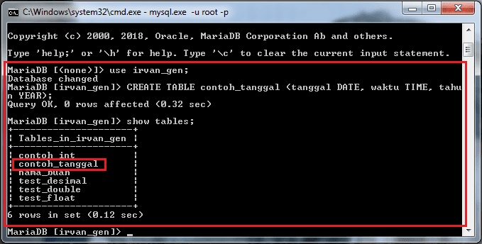 Cara membuat tabel tanggal di mysql