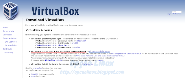 VirtualBox - Download do Oracle VM VirtualBox Extension Pack
