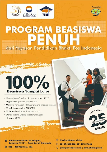 Beasiswa 2020 Politeknik Pos Indonesia