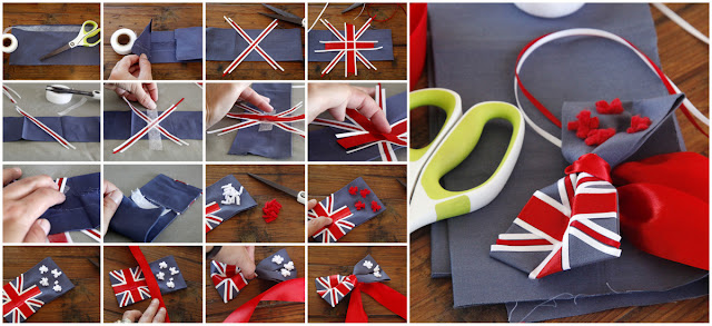 DIY No-Sew New Zealand Flag Dog Bow Tie Step-by-step making a dog bow tie with ribbon New Zealand flag