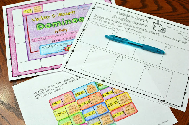 Markups and Discounts Dominoes Activity
