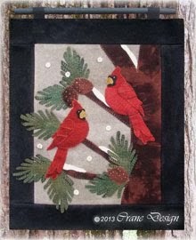 Cardinals Chattering Wool Applique Wall Hanging  15 1/2" by 18"
