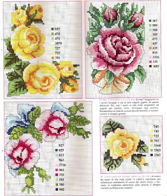 Cross stitch chart 6 ROSE CARTA grafici Rose Fiore Motivo Floreale Scheda grafici