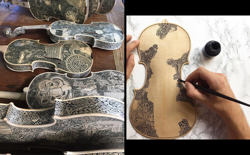 Freehand Drawings by Leonardo Frigo 00-Leonardo-Frigo-Freehand-Drawings-on-Violins-www-designstack-co