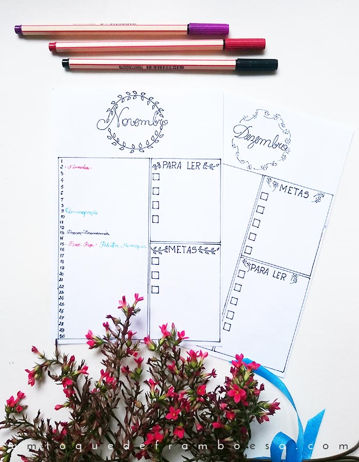 Montly logs de novembro e dezembro feitos por mim para meu bullet journal Como me organizo com o bullet journal