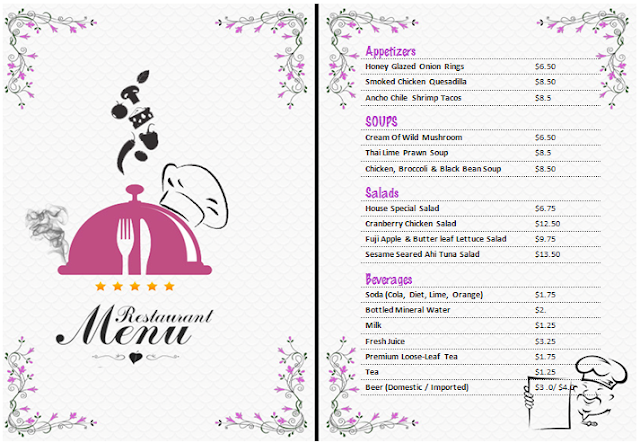 Plantilla para menú de restaurante editable en Word