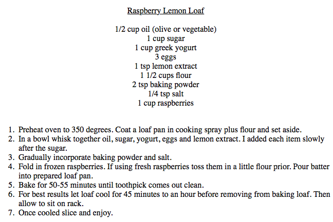 Erica Cook Raspberry Lemon Loaf Recipe