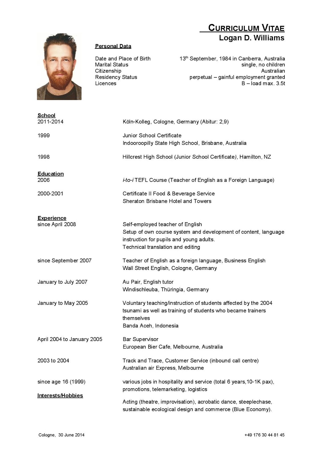Curriculum vitae pdf format image