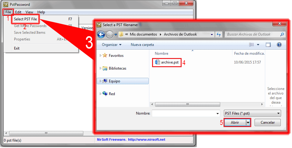 : Outlook: Eliminar contraseñas de archivos PST.
