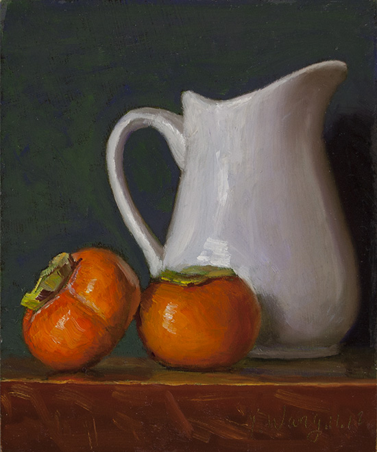 Wang Fine Art still life with persimmons, 5x6 inches, oil Wang Fine Art still life with persimmons, 5x6 inches, oil