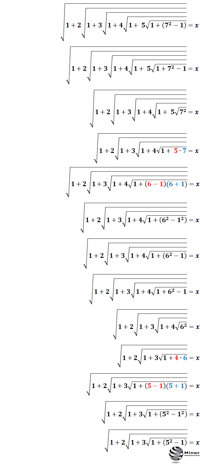 Wartość wyrażenia pierwiastkowego obliczana ze wzoru na różnicę kwadratów dwóch wyrażeń