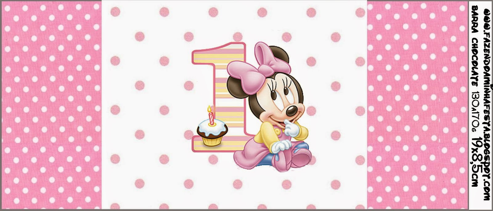 Minnie Primer Año con Lunares: Etiquetas para Candy Bar para Imprimir Gratis. Etiquetas de Minnie Primer Año con Lunares para imprimir gratis.