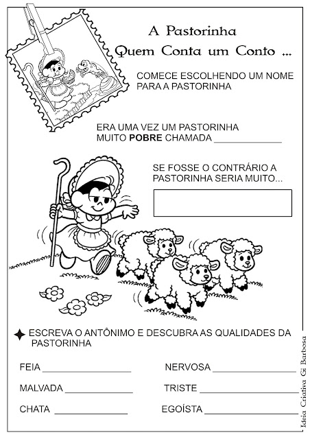 Atividade Contos de Fada A Pastorinha Antônimo - Capa e  Página 1