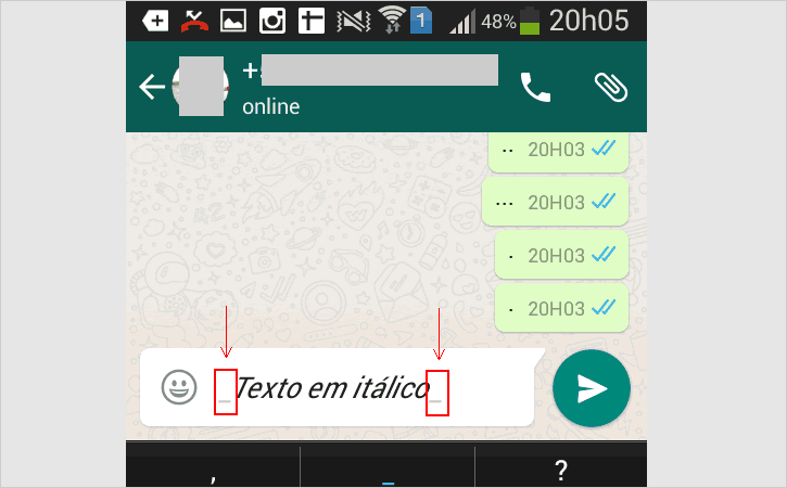 formatar texto em itálico no WhatsApp