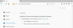firefox browser security settings deceptive content and dangerous software protection