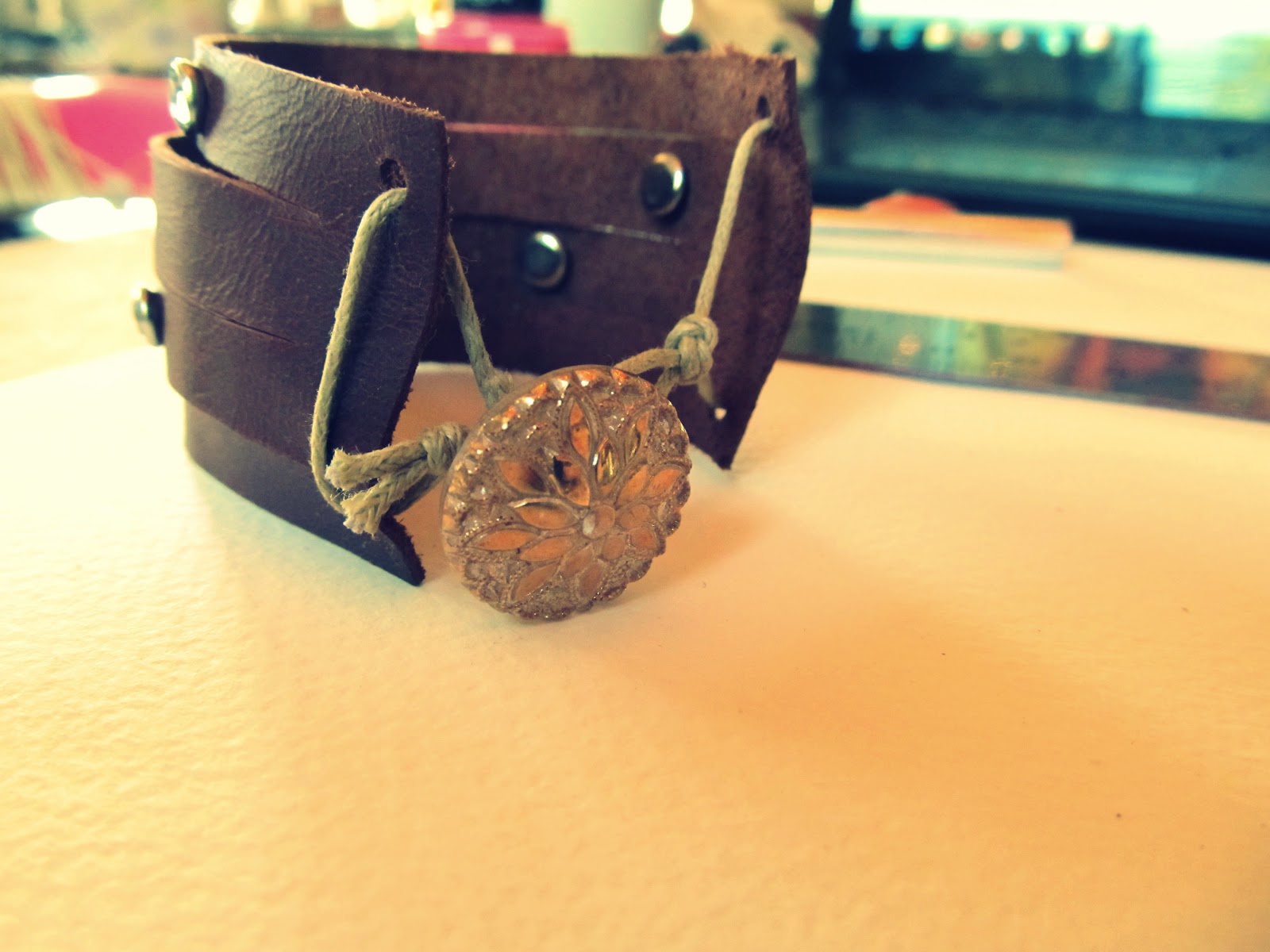 WobiSobi Leather and Rhinestone Cuff Bracelet