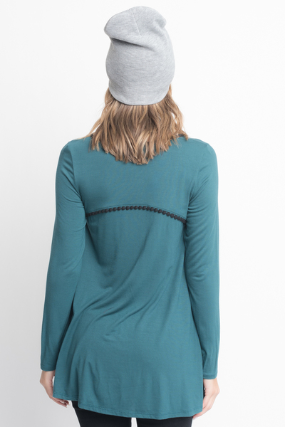Shop for Hunter green pom pom trim long sleeve jersey tunic top on caralase.com