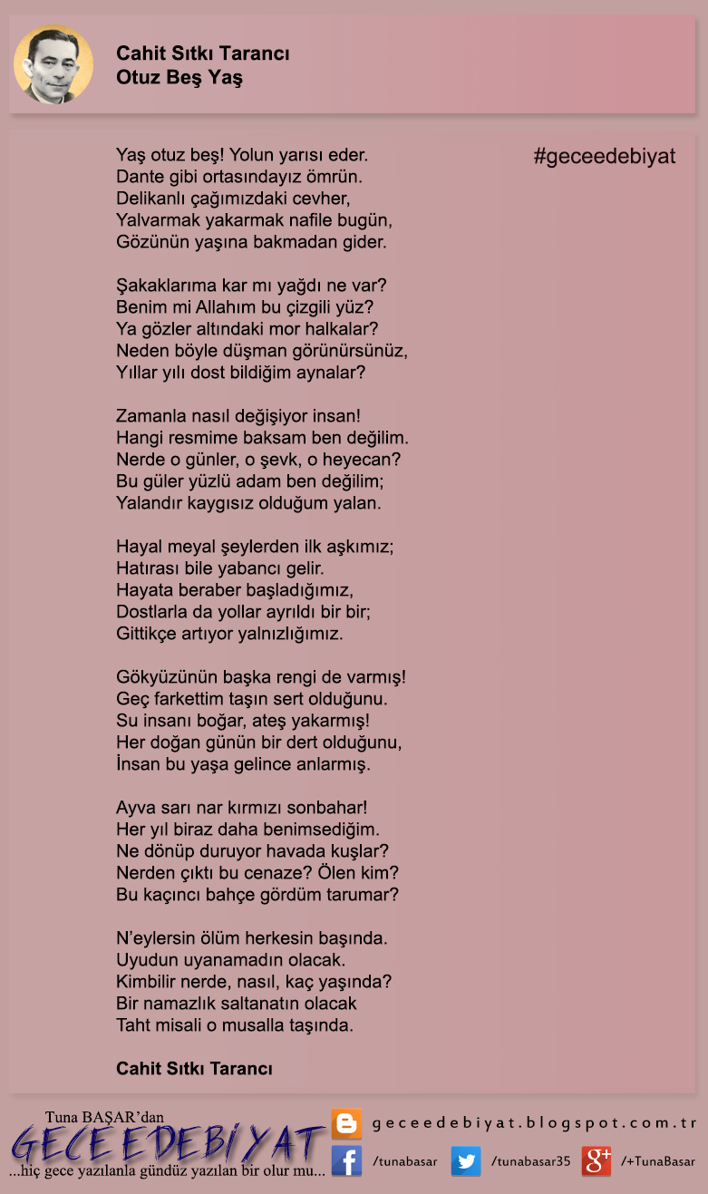Cahit Sıtkı Tarancı 35 Yaş Şiiri hikayesi Cahit Sıtkı Tarancı 35 Yaş Şiiri hikayesi