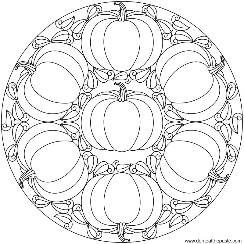 Free printable pumpkin mandala to color or embroider- available in jpg or transparent PNG