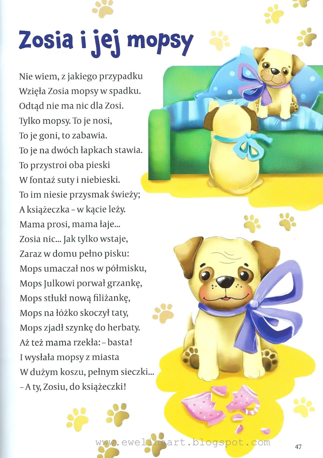 Ewelina JaślanKlisik ilustracje Zosia i jej mopsy.