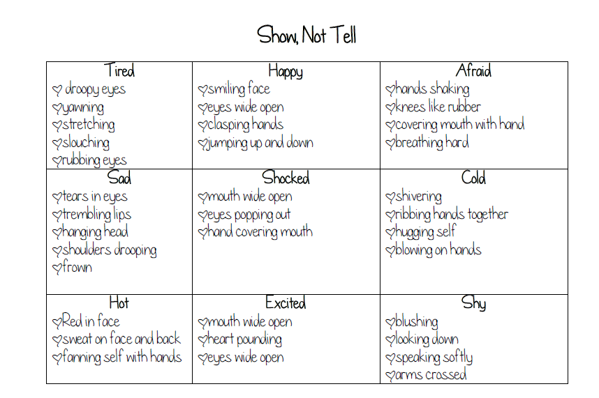 Show Not Tell Worksheets