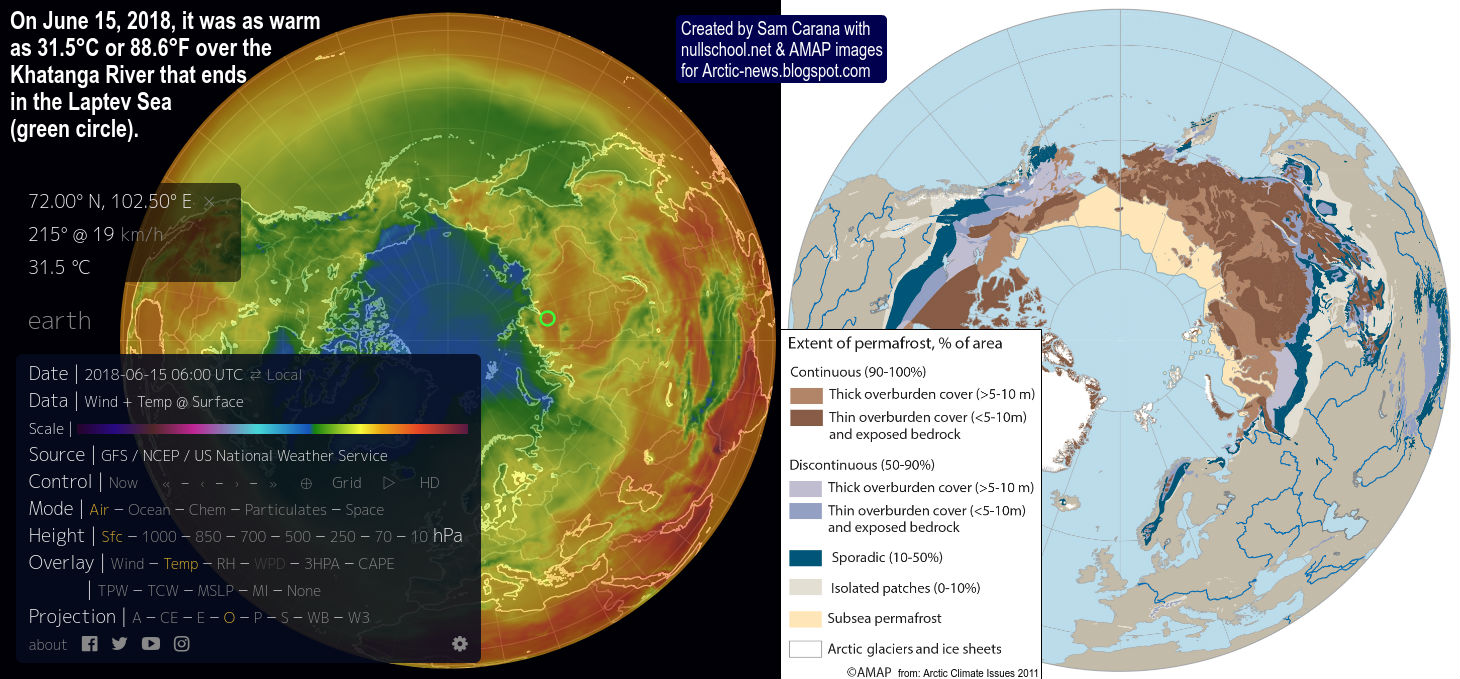 high air temperatures are also warming up the water from rivers flowing into the arctic ocean as illustrated by the left panel of above image high air temperatures are also warming up the water from rivers flowing into the arctic ocean as illustrated by the left panel of above image
