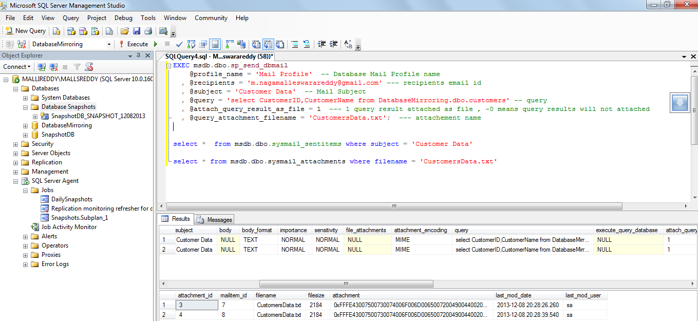 IT Journey Sending Query Output Using SQL Server Database Mail