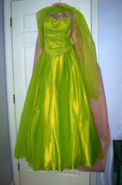 white and lime green wedding dress