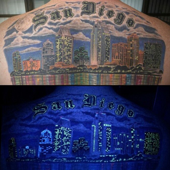 Glow In The Dark Tattoo San Diego | uv ink blacklight tattoo designs san diego skyline mixed Glow In The Dark Tattoo San Diego | uv ink blacklight tattoo designs san diego skyline mixed