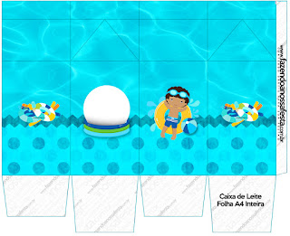 Fiesta en la Piscina, Niño Moreno: Cajas para Imprimir Gratis. Caja tipo "de leche" de Fiesta en la Piscina, Niño Moreno.