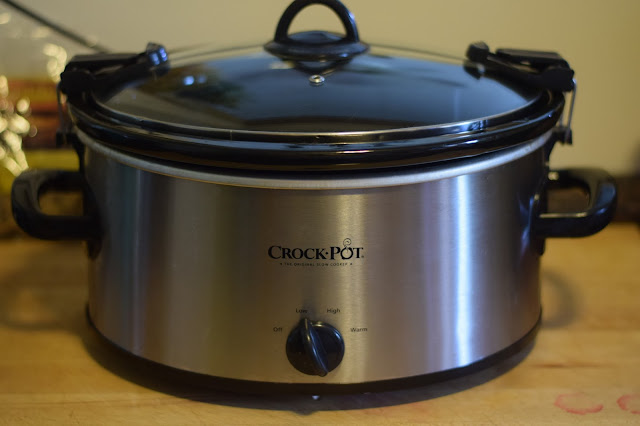 The crockpot on LOW, whilst sitting on the counter. 