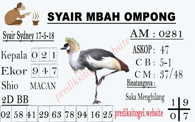 Prediksi Harian Terlengkap Cepat Update Sydney 17 Mei 2018 Kode Syair Sgp Hk Sd Motesia