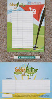 Minigolf scorecard and pencil from the Adventure Golf course in St Nicholas Park, Warwick