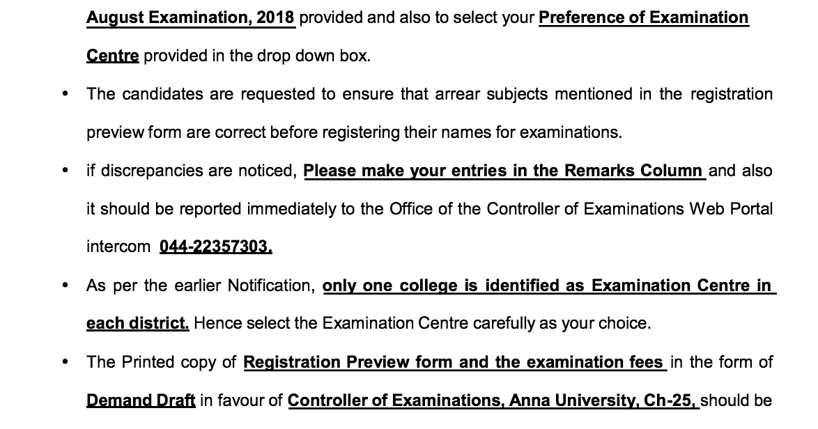 Anna University August 2018 Exam Fee & Apply Procedure