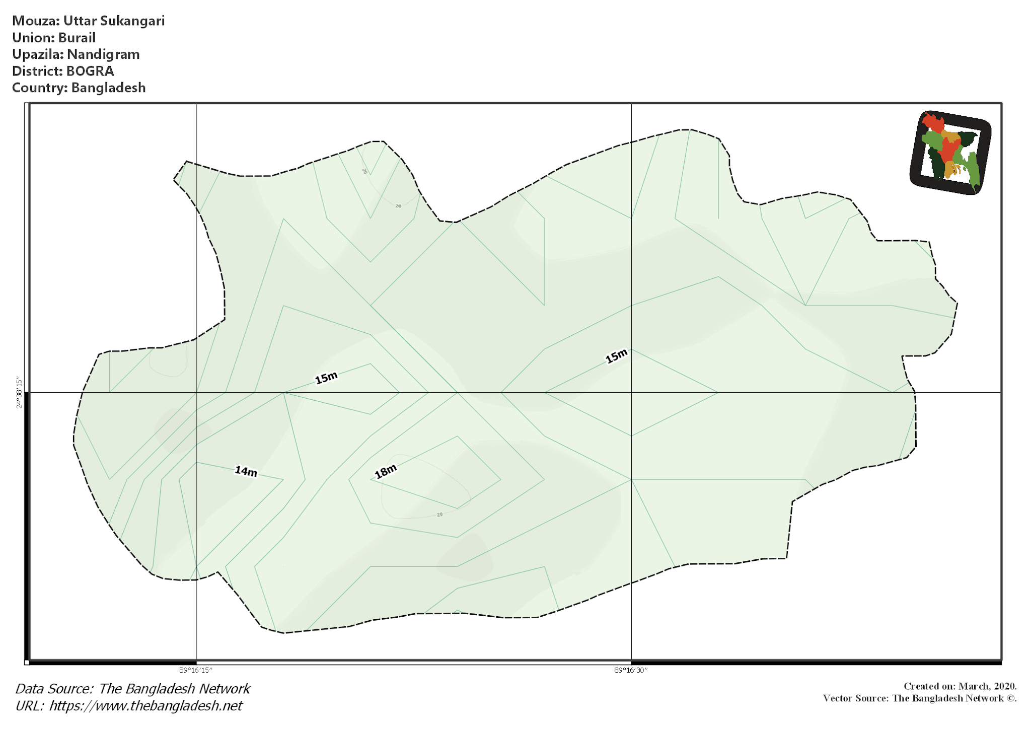 Map of Uttar Sukangari Mouza of Nandigram Upazila, BOGRA, Bangladesh.