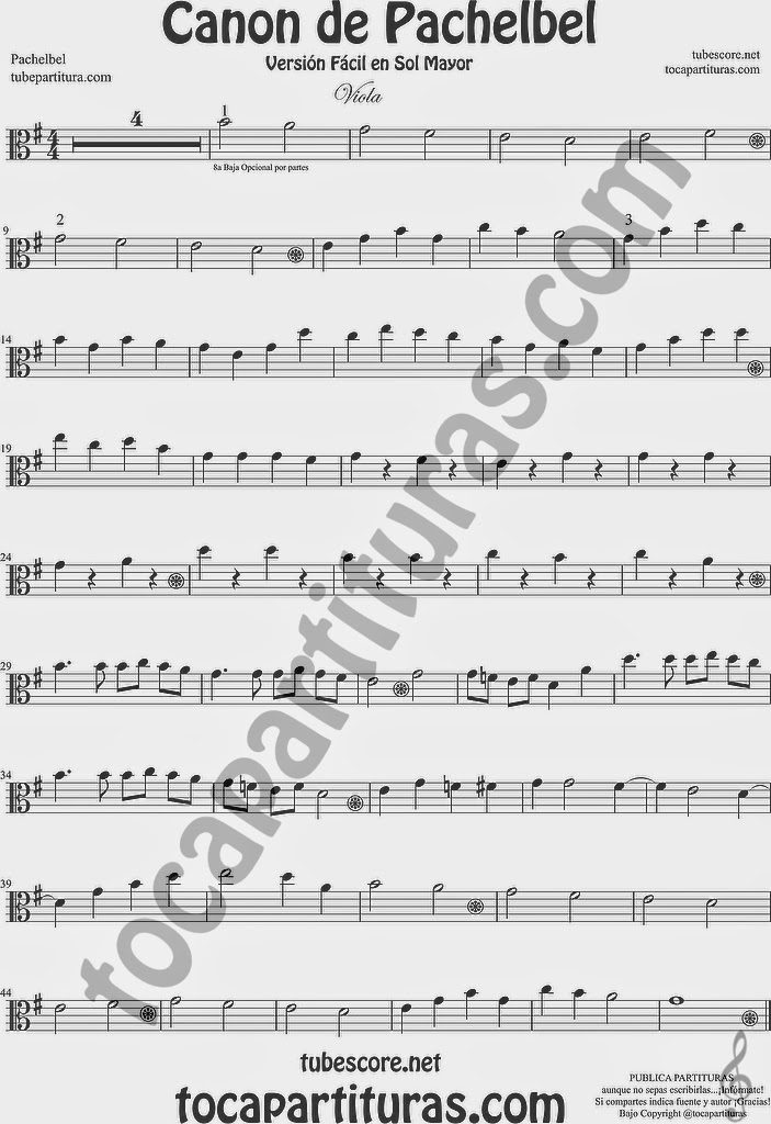 Pachelbel's Canon Sheet Music for Viola Classical Music Score Canon by Pachelbel