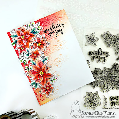 Wishing You Joy Card by Samantha Mann for Newton's Nook Designs, Deck the Halls with Inky Paws, blog hop, Poinsettia, cards, Christmas, distress inks #inkblending #newtonsnook #distressinks #christmas #christmascard #cards