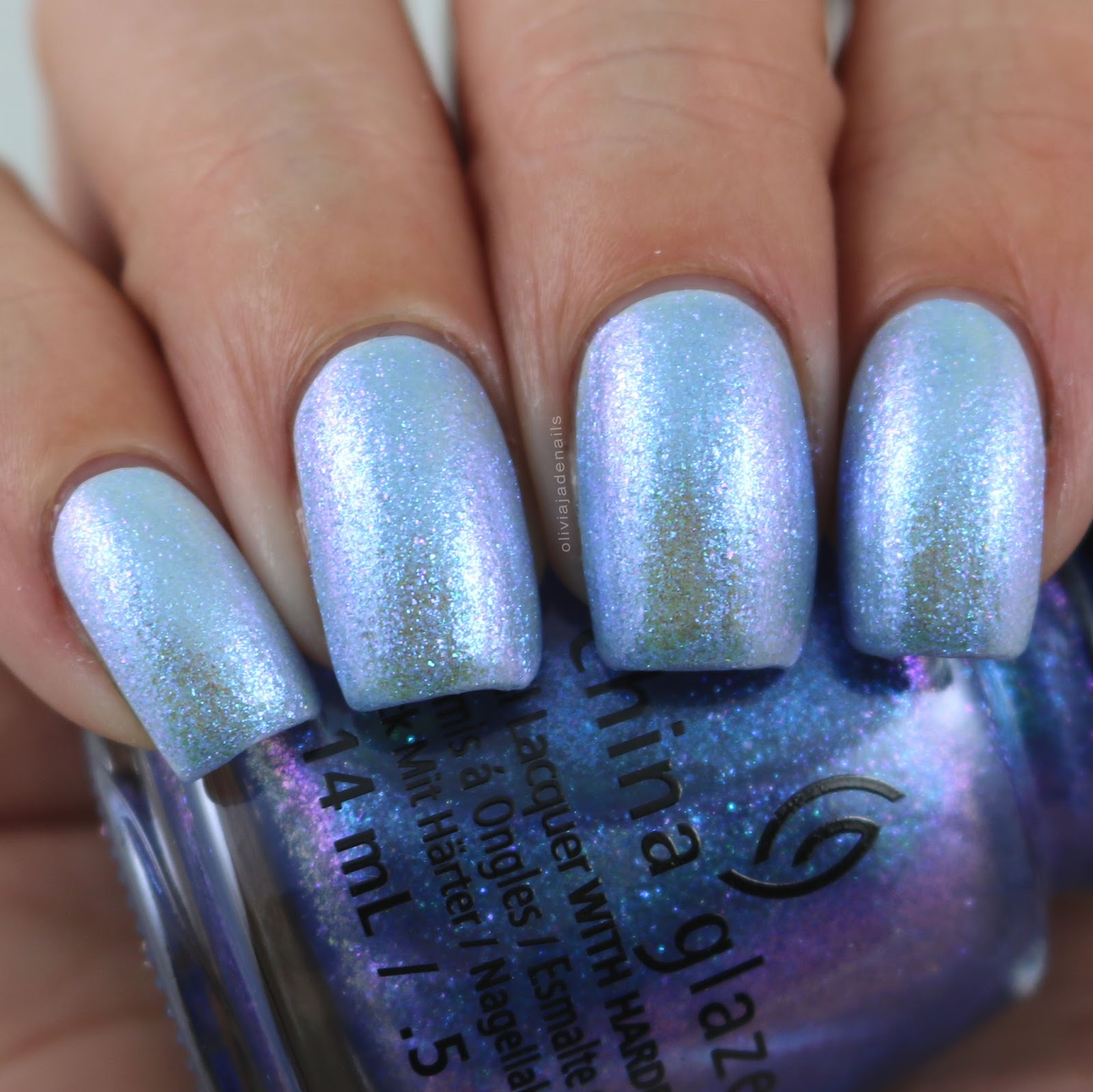 China Glaze Let Your Twilight Sparkle (over white) swatched by Olivia Jade Nails
