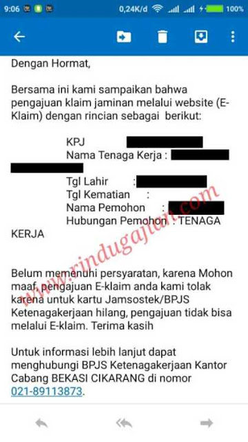 email penolakan klaim dana JHT BPJS Ketenagakerjaan secara online email penolakan klaim dana JHT BPJS Ketenagakerjaan secara online