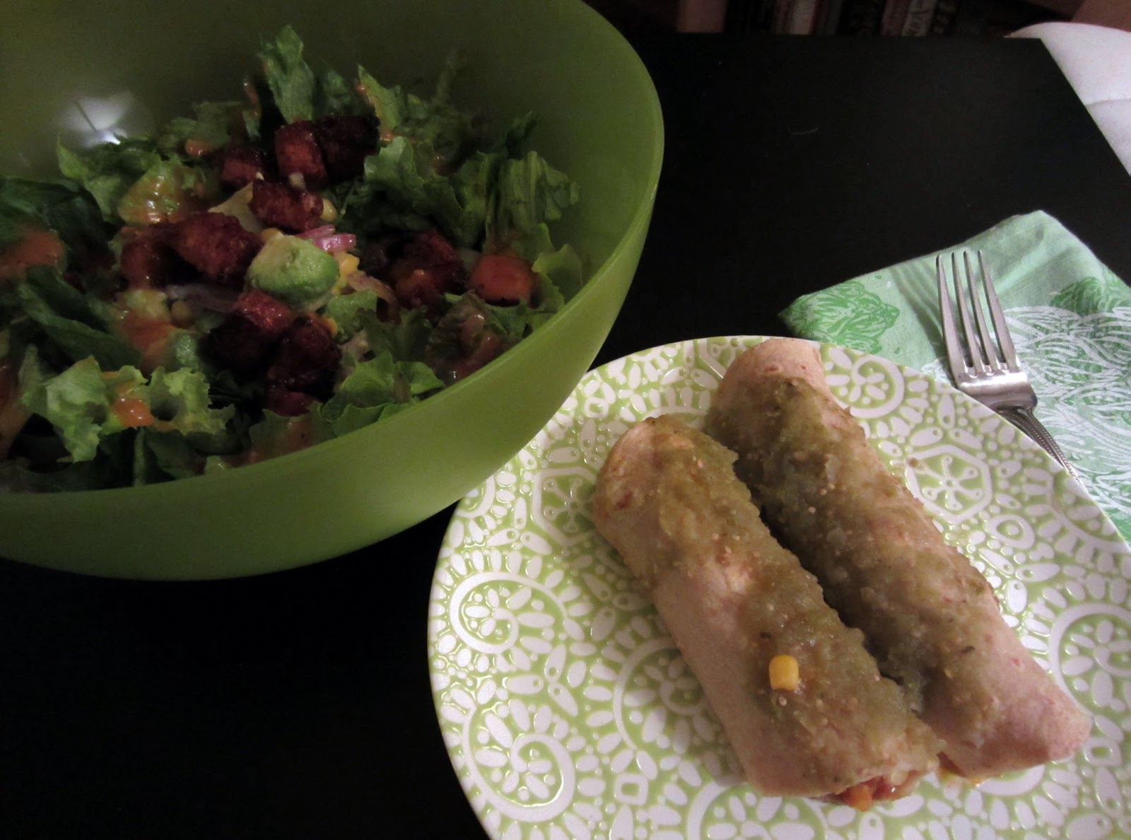 Kale and Cookies PumpkinCorn Enchiladas + BBQ Tempeh Salad