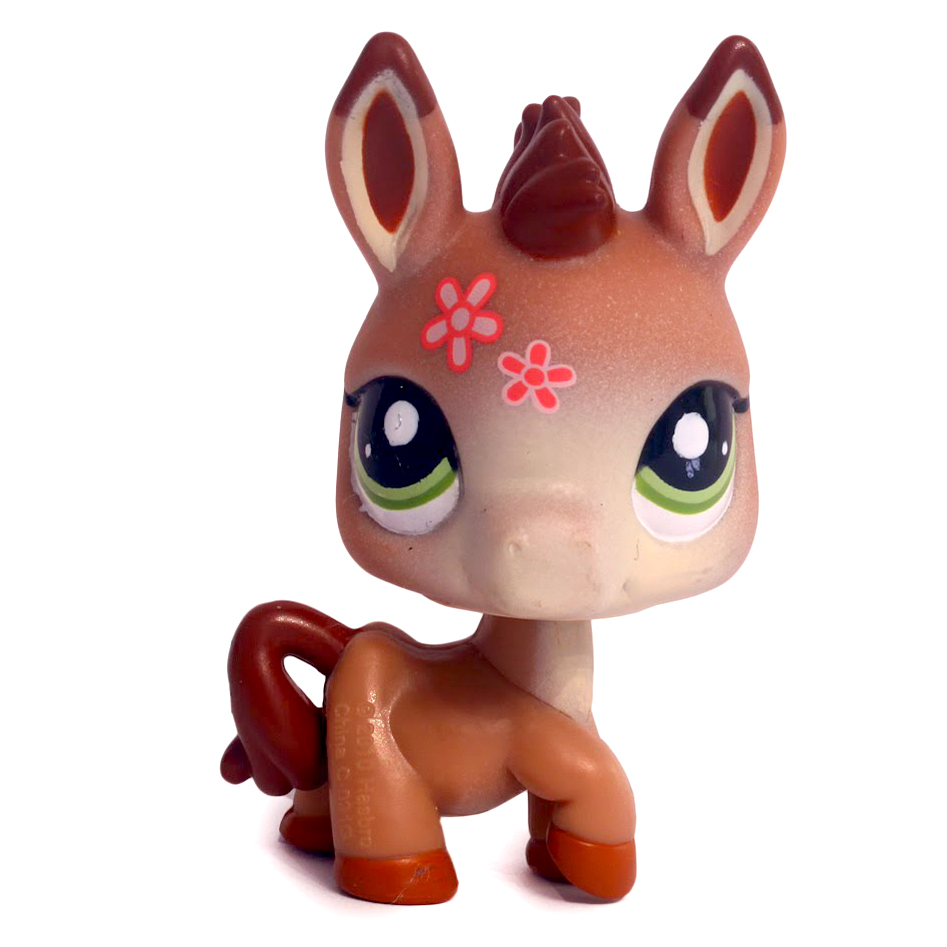 Authentic Littlest Pet Shop LPS 1944 Brown Donkey Flowers Green Eyes 
