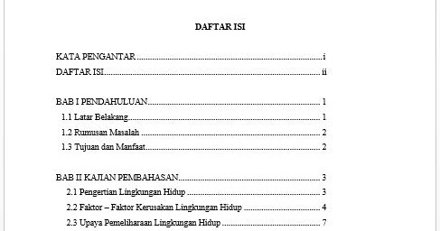 Contoh Daftar Isi Yang Benar Pada Makalah - Contoh ILB