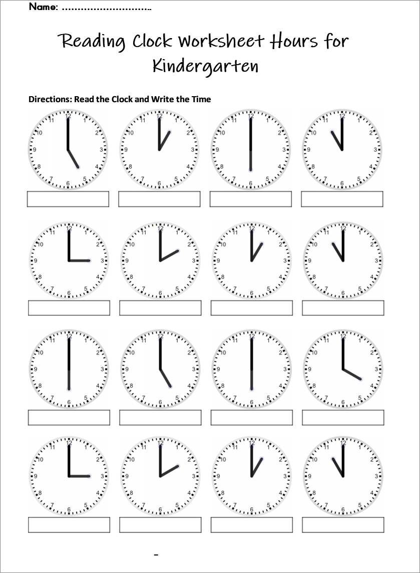 Reading Clock Worksheet Hours for Kindergarten