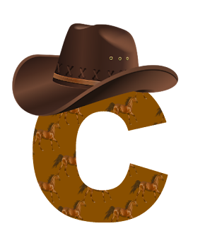 Abecedario con Caballos y Sombrero de Cowboy. Alphabet with Horses and Cowboy Hat. 